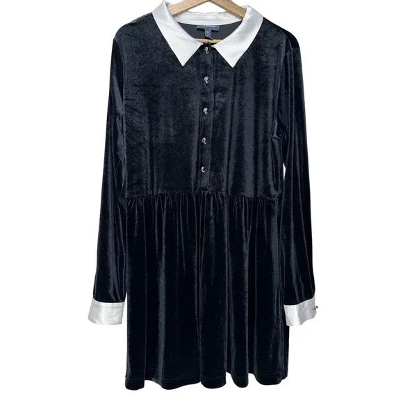 Modcloth Is It Wednesday Yet Mini Dress Black Velvet XL - Picture 2 of 10